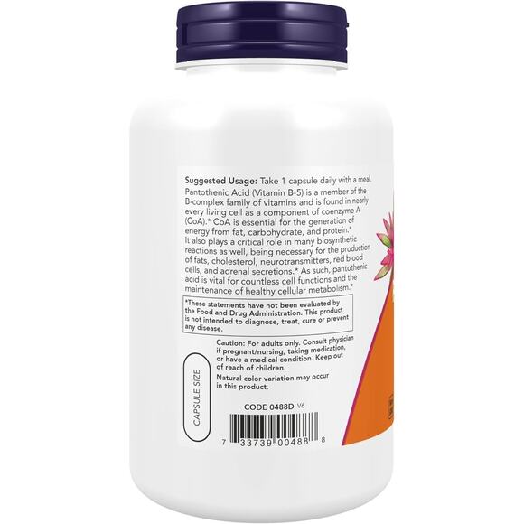 NOW Foods Supplements,Pantothenic Acid (Vitamin B-5) 500 mg,B-Complex Vitamin,25 - Picture 3 of 4